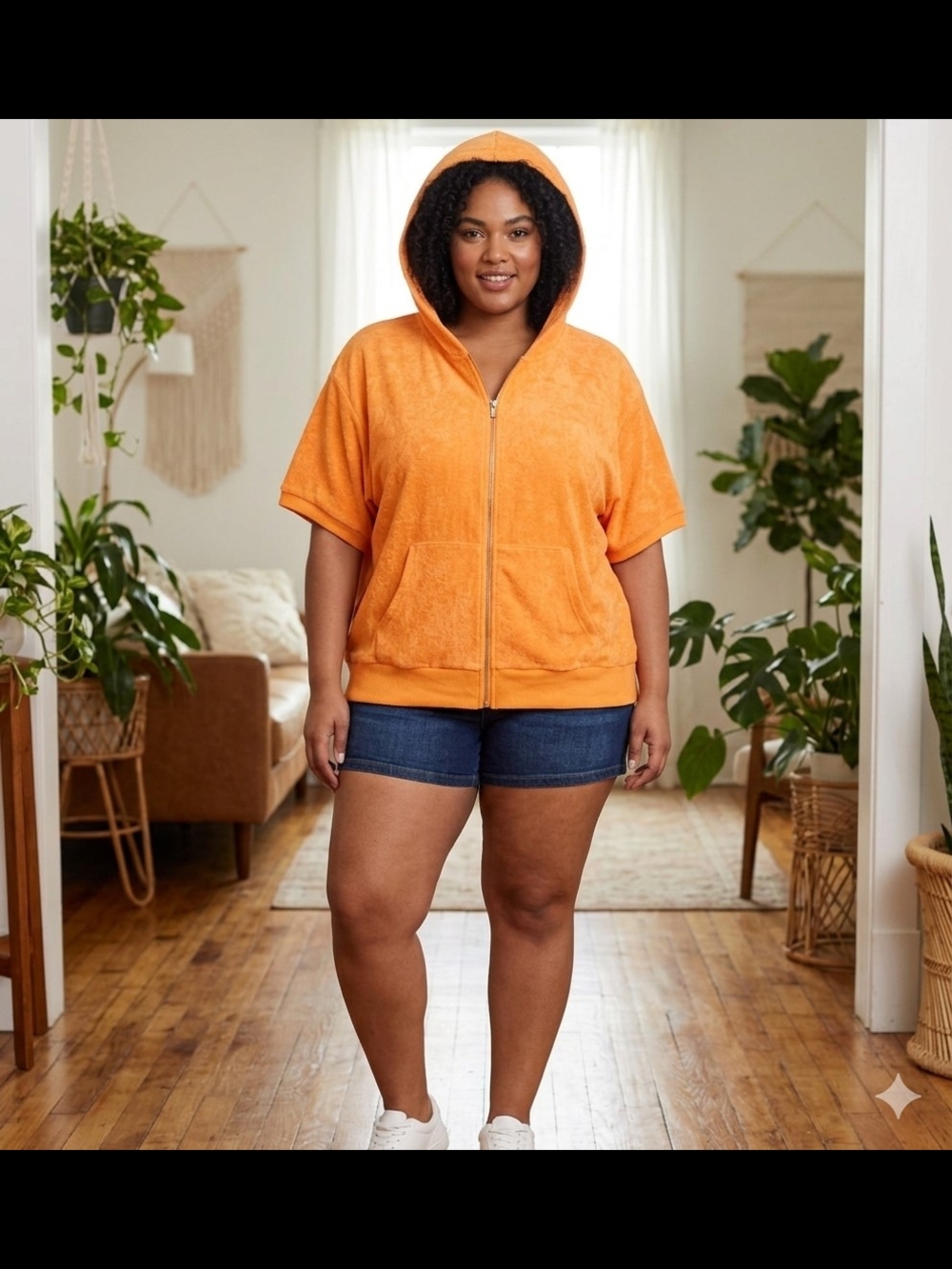 rue+ Plus Size Vibrant Orange Terry Cloth Short Sleeve Zip-Up Hoodie NWT 3X
